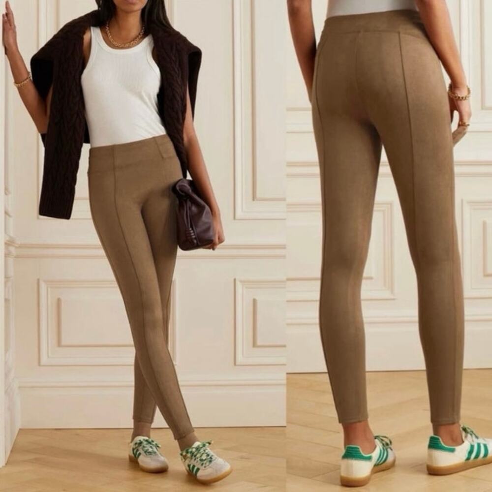 Spanx Faux Suede Camel Brown Legging Pants, Size Medium
